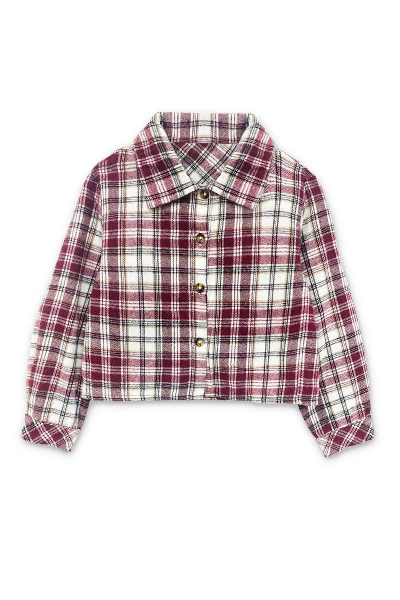 Girls Jordan Cropped Plaid Burgundy Buttondown