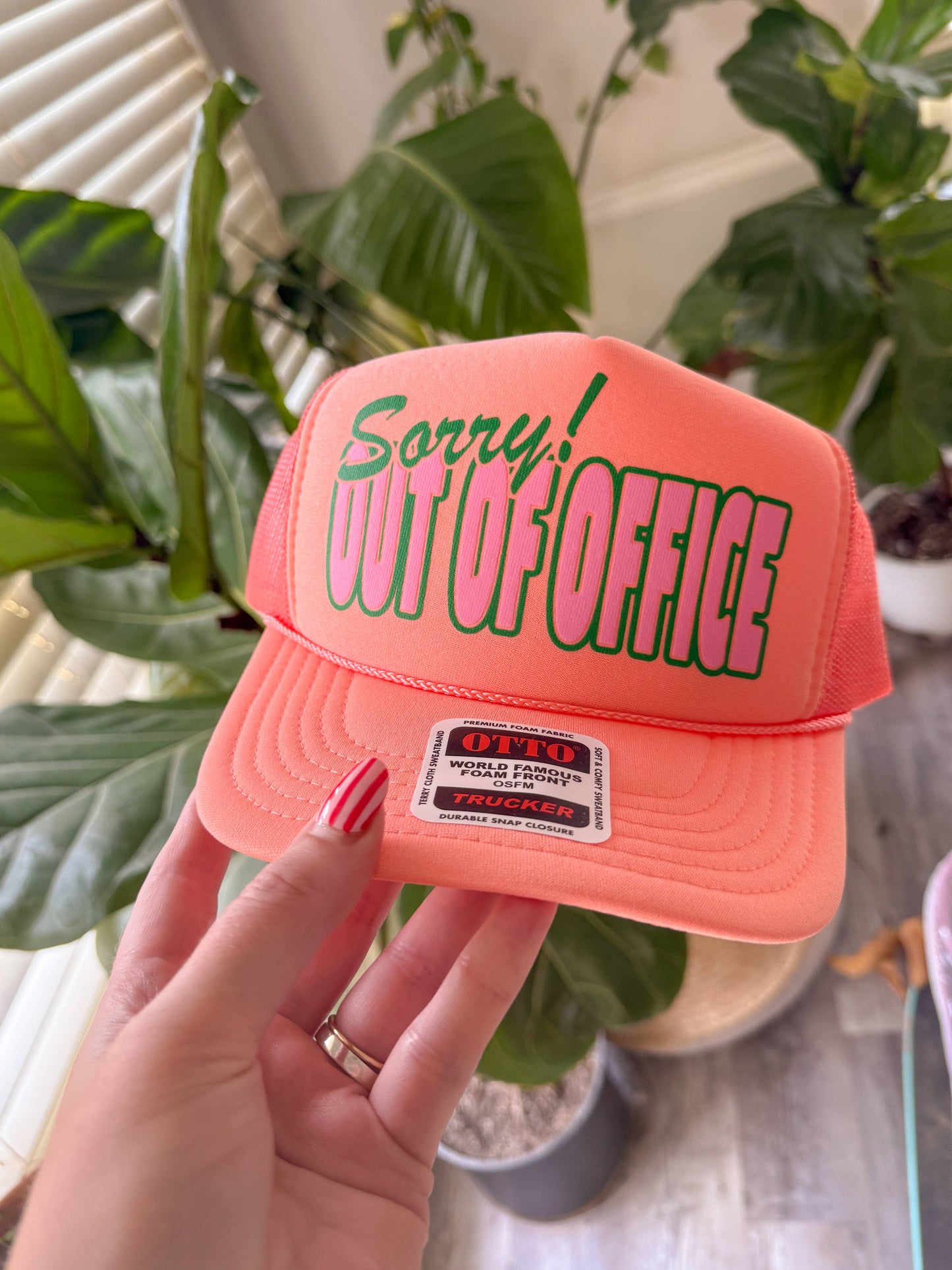 Sorry Out of Office Foam Trucker Coral Hat