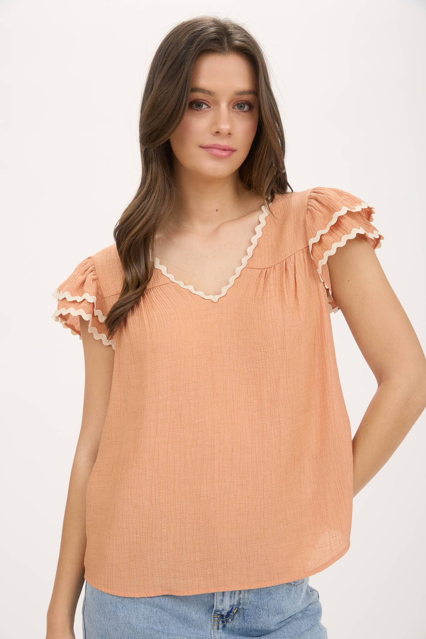 Frankie Rick Rack Ruffle Sleeve Blouse