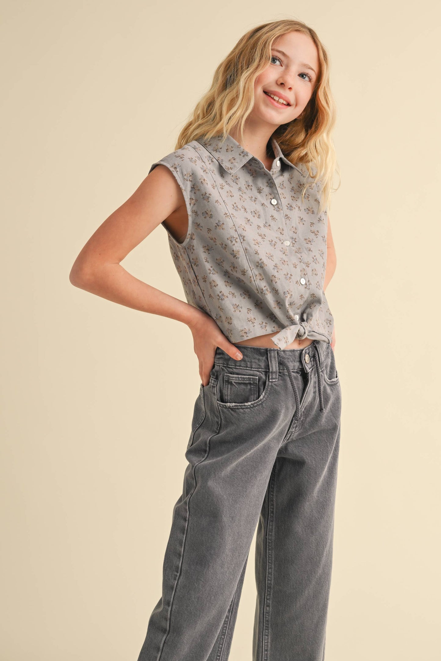 Girls Posie Buttondown Tie Top