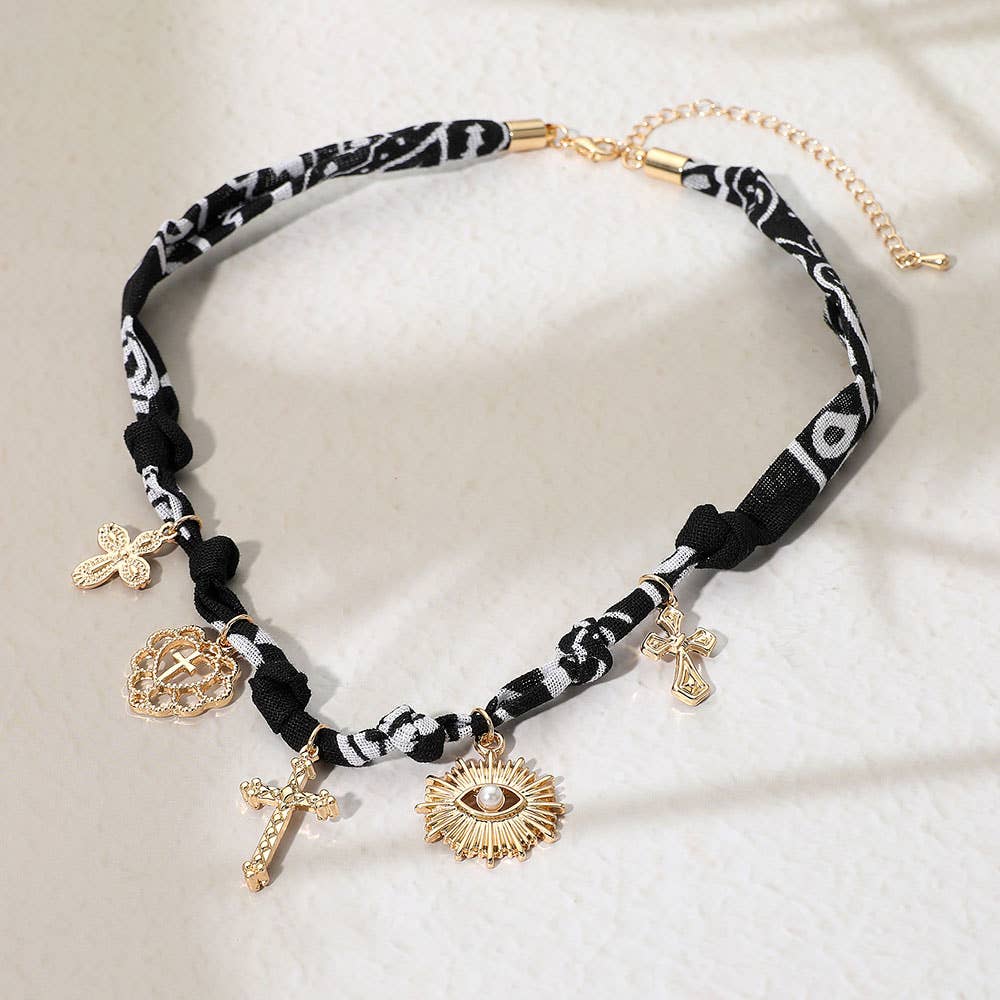 Bluebird Bandana Charm Black Cross Necklace