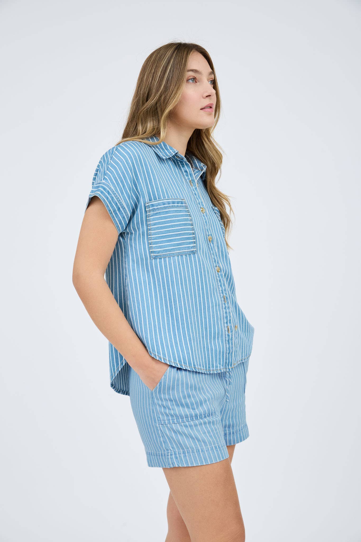 Isabella Striped Chambray Buttondown (with Pockets)