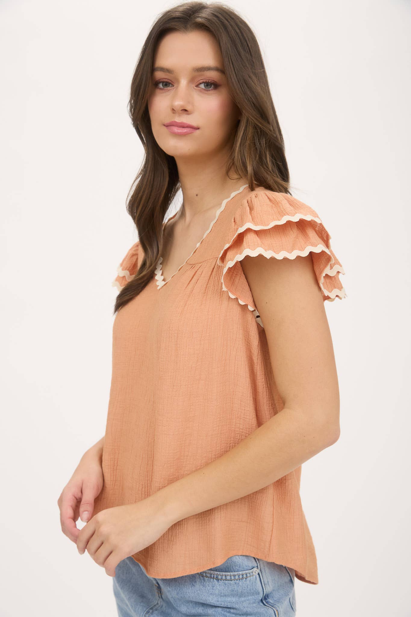 Frankie Rick Rack Ruffle Sleeve Blouse