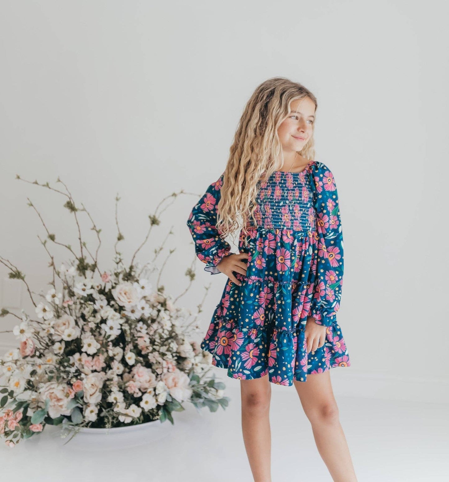 Girls Gracie Teal & Pink Flower Power Dress