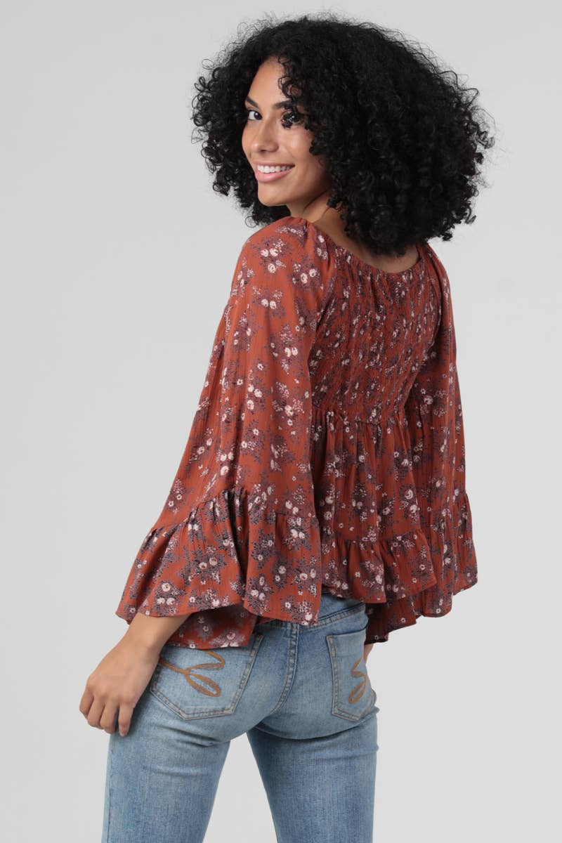 Clarisse Floral Rust Boho Blouse