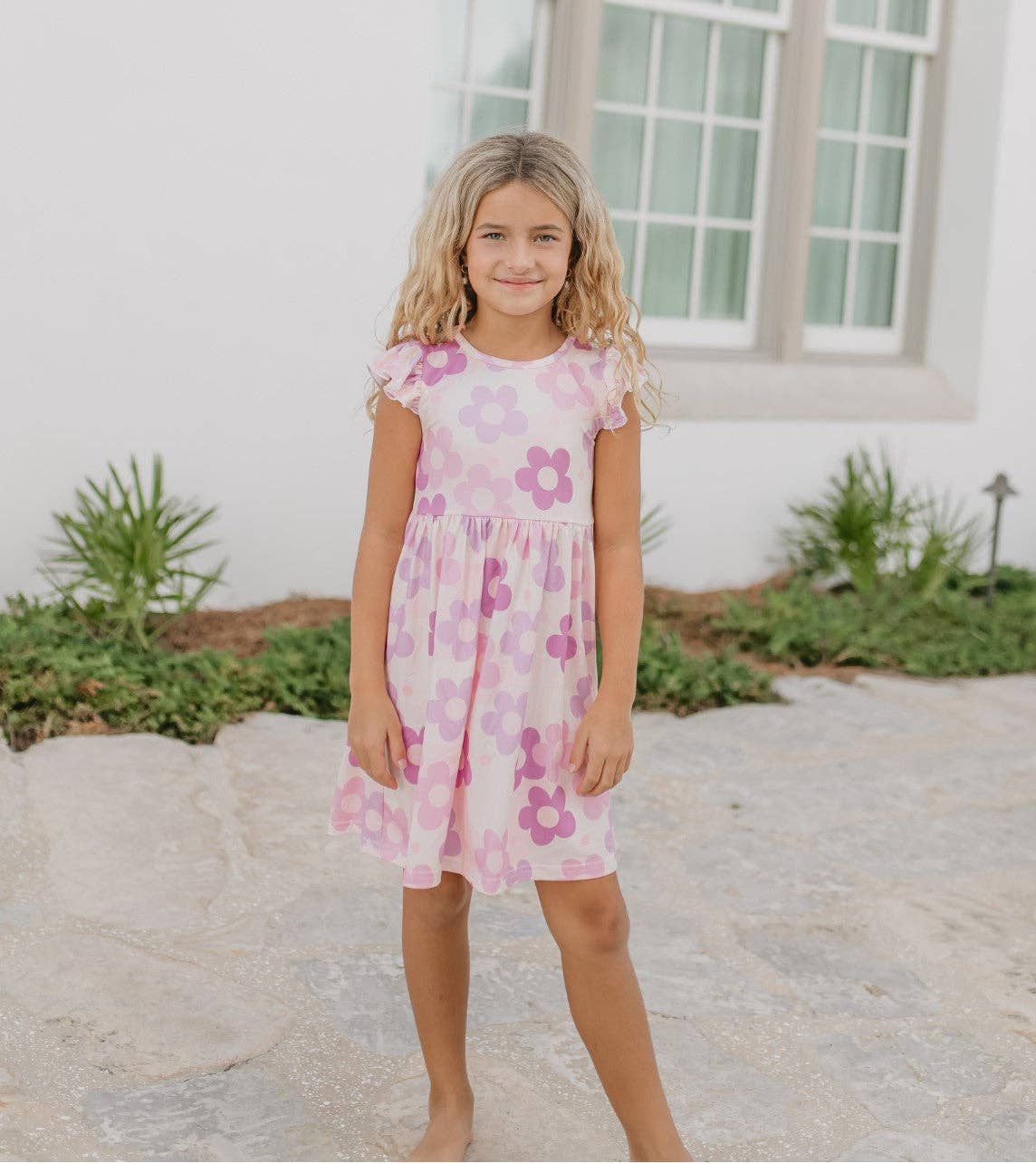 Girls Purple Retro Flower Dress