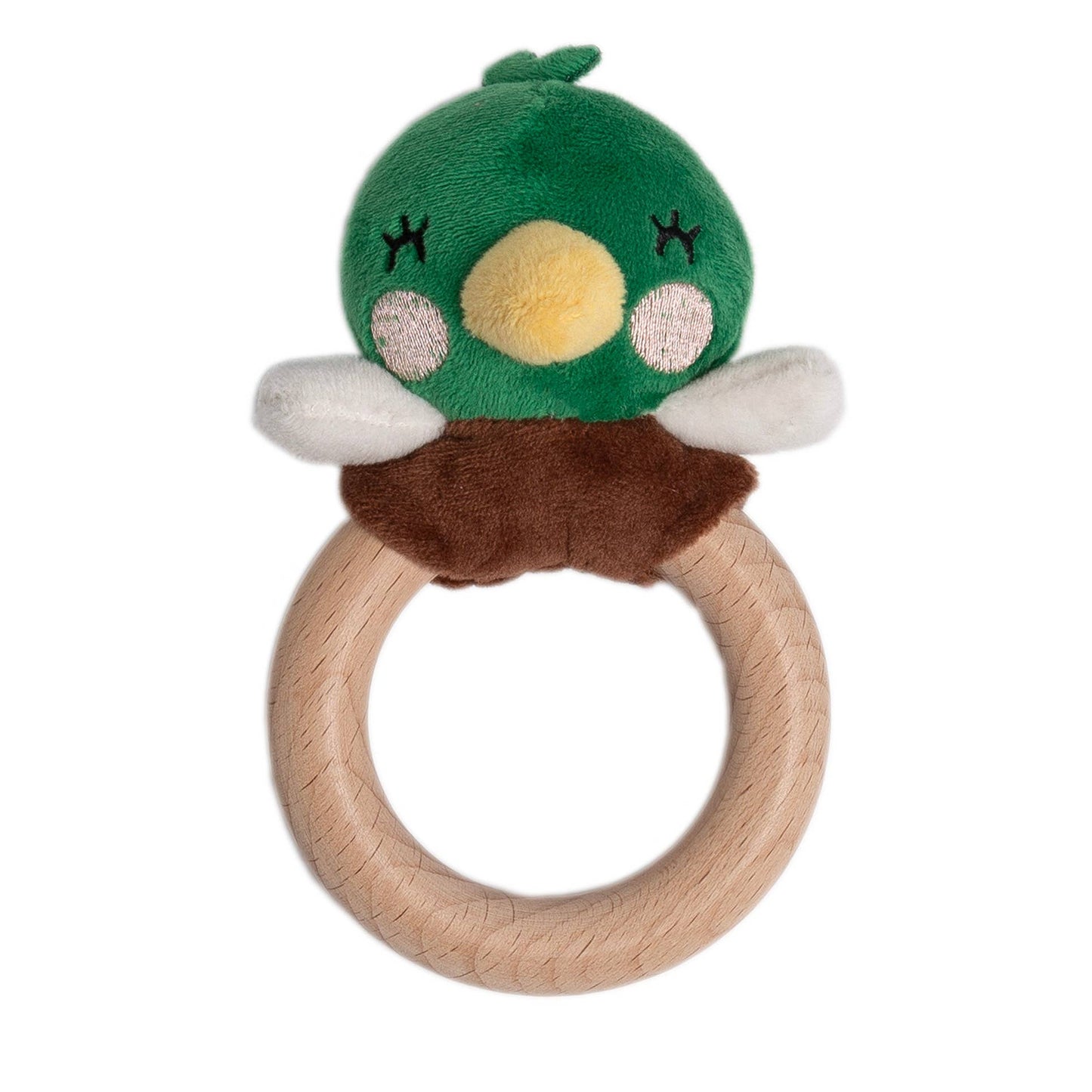 Baby Mallard Duck Wooden & Plush Baby Teether