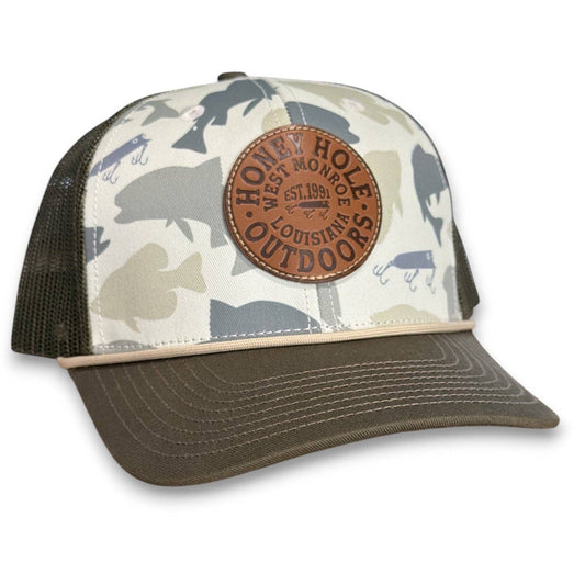 Boys Honey Hole Leather Roots Rope Trucker Hat