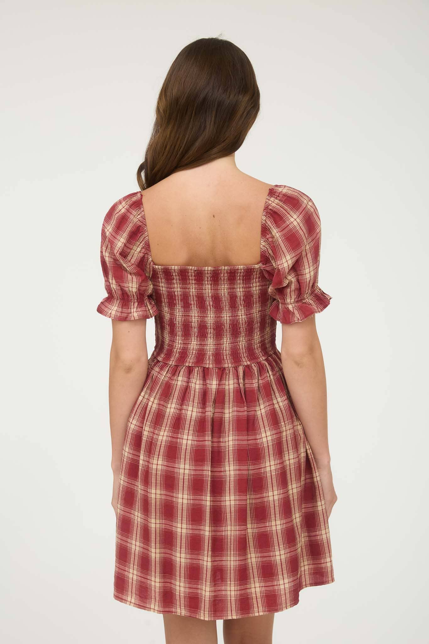 Amaya Plaid Smocked Red Dress