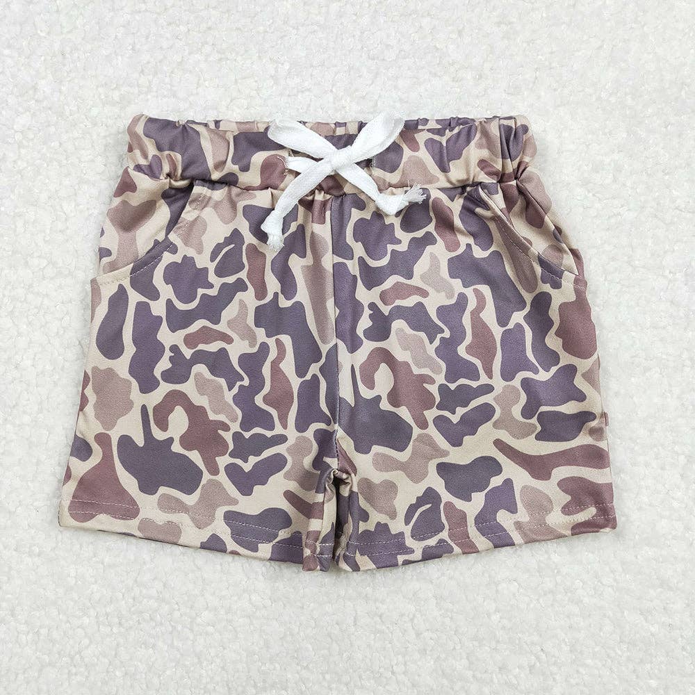 Boys Brown Camo Drawstring Shorts