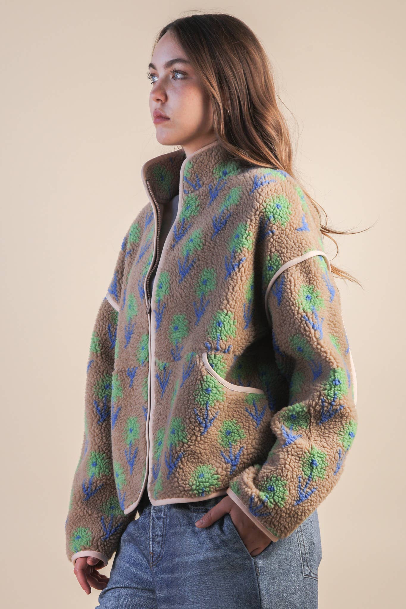 Danielle Floral Sherpa Brown & Green Jacket