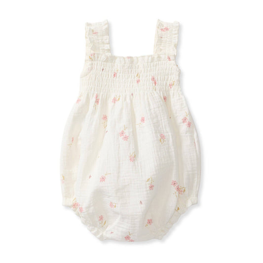 Baby Girls Burt's Bees Ivory Floral Muslin Romper