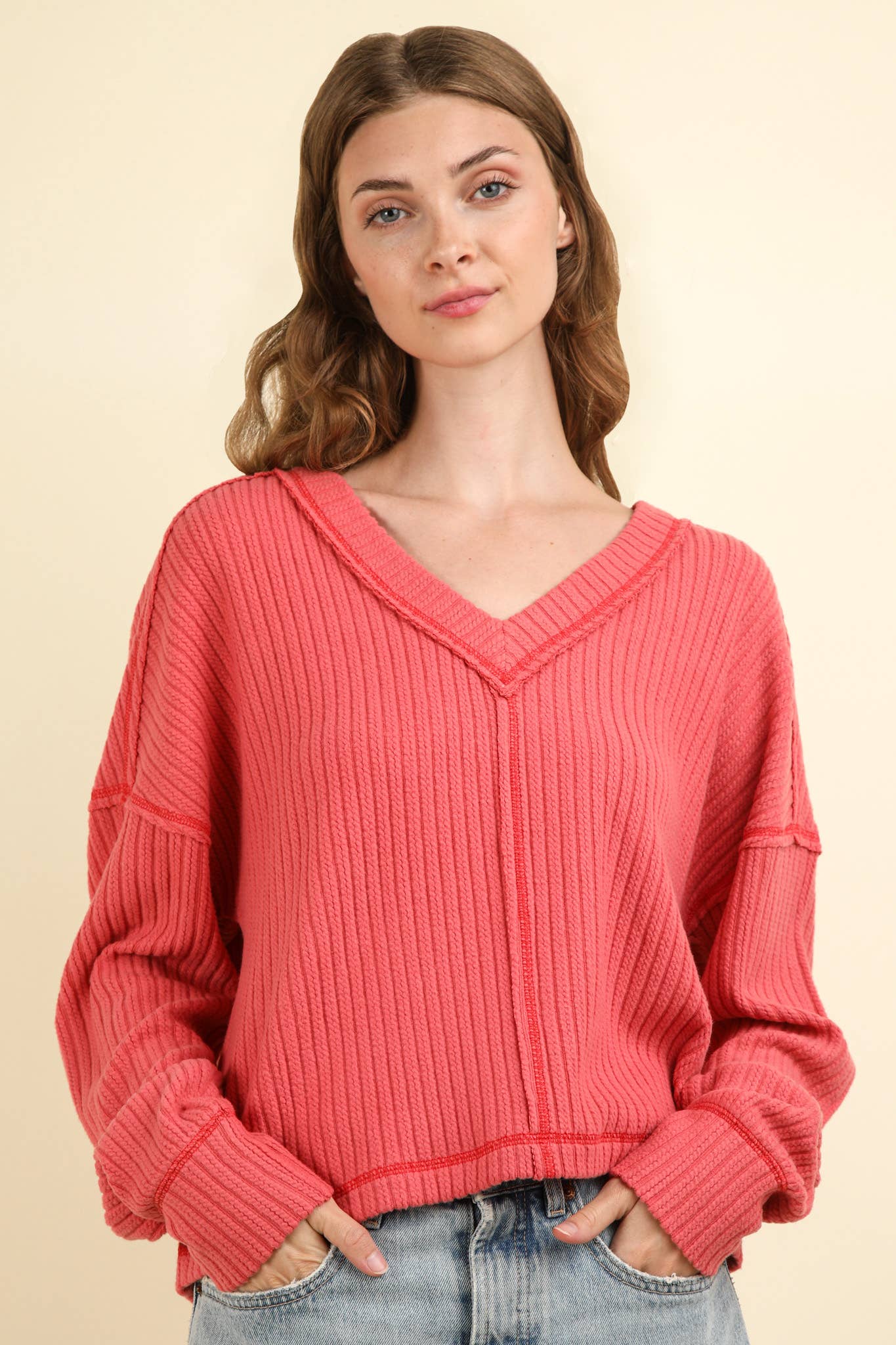 Massena V Neck Raw Edge Top