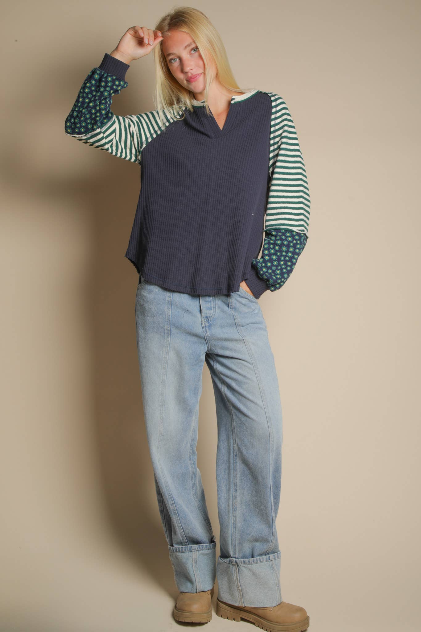 Meredith Floral & Stripe Knit Raglan