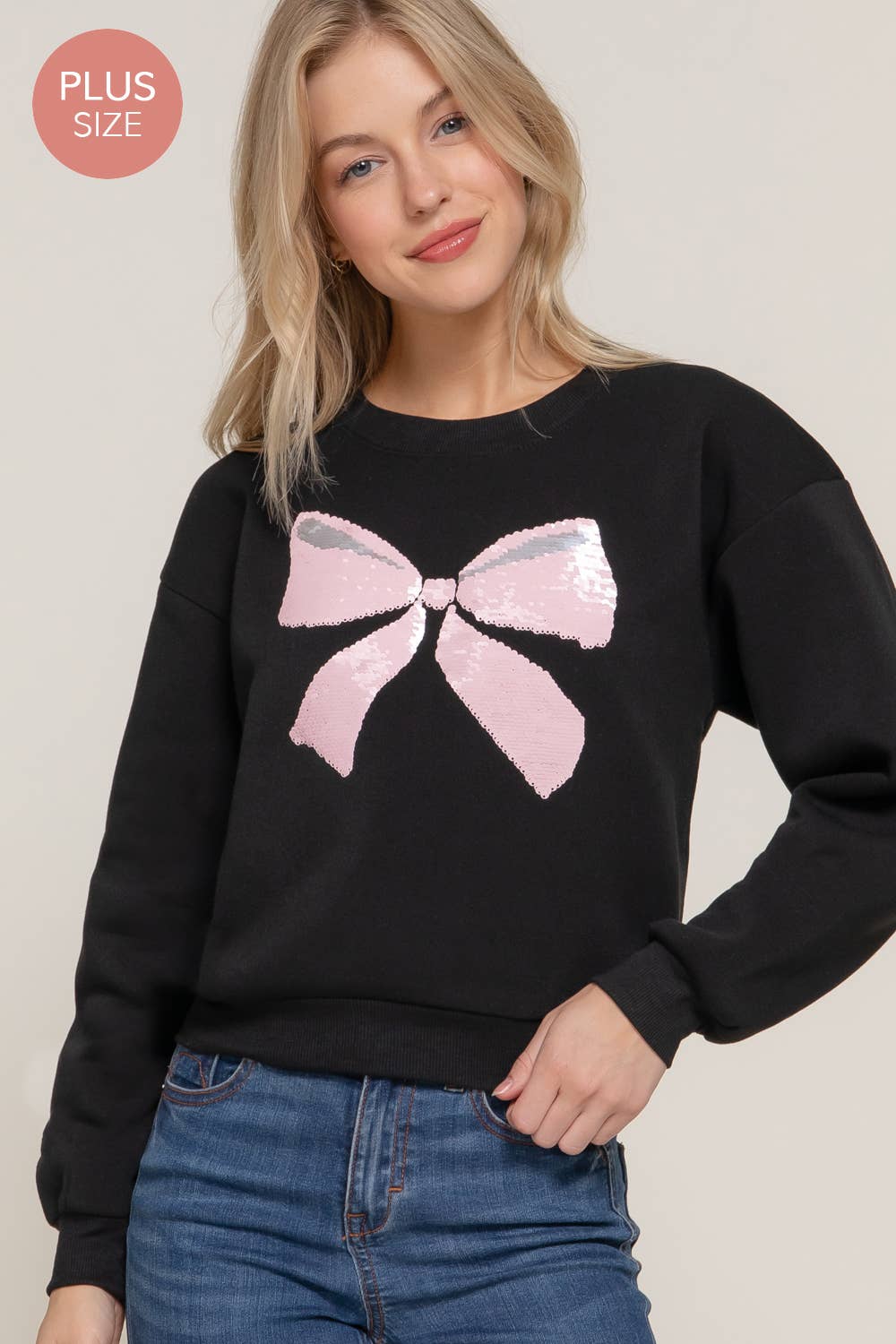 Sequin Bow Sweatshirt (XL-2XL)