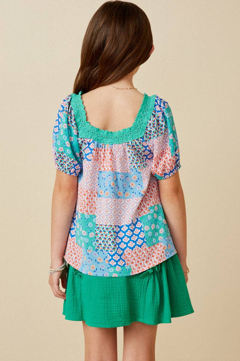 Girls Vibrant Floral Patchwork Blouse