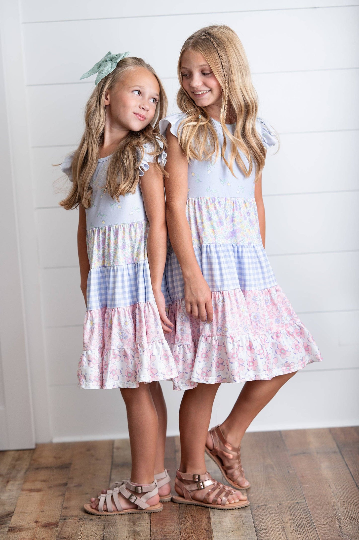 Girls Valine Lavendar Floral Tiered Dress