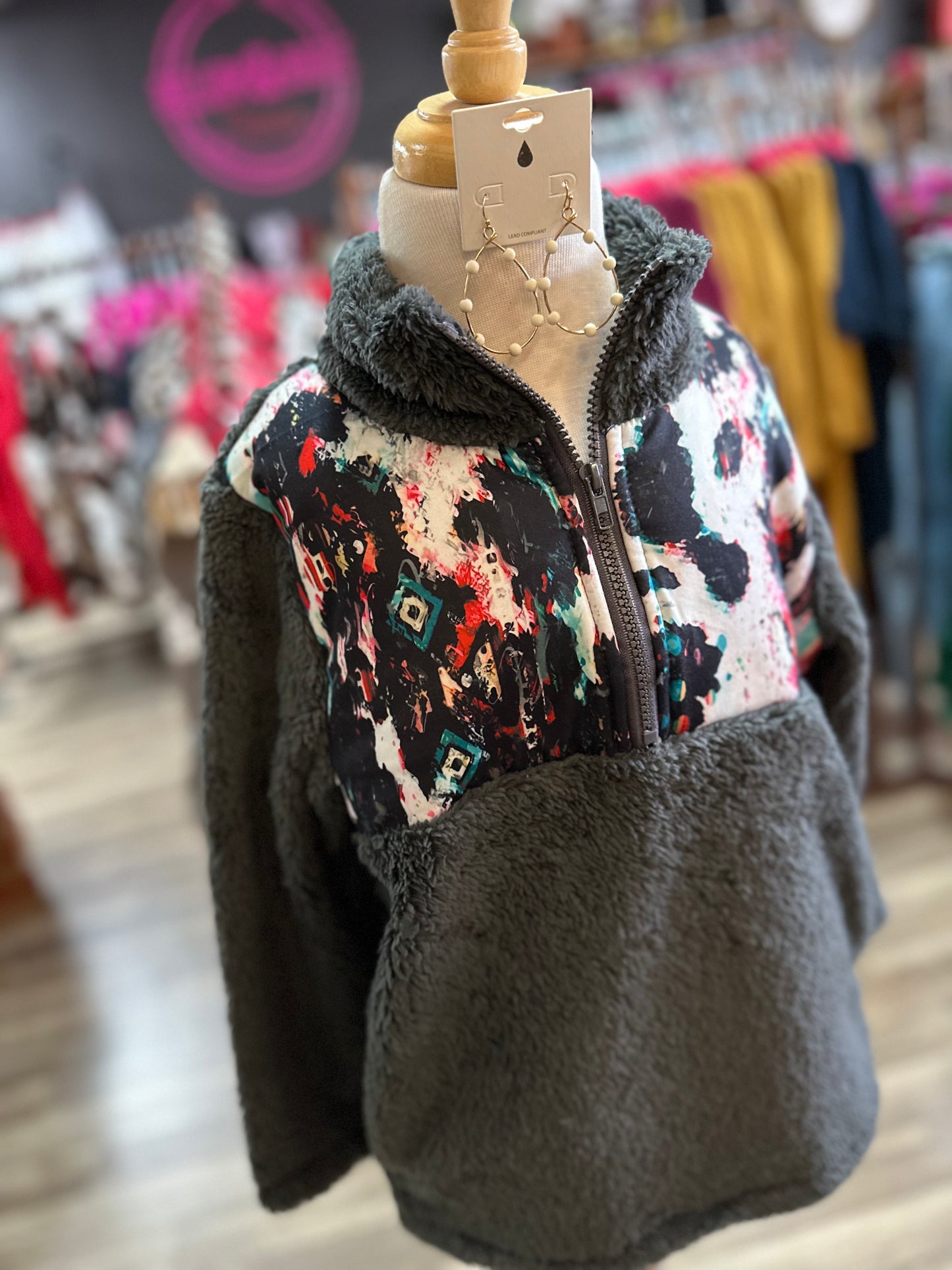 **SALE!** Girls Leopard Sherpa Pullover