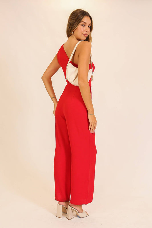 Hayley One Shoulder Red Jumpsuit