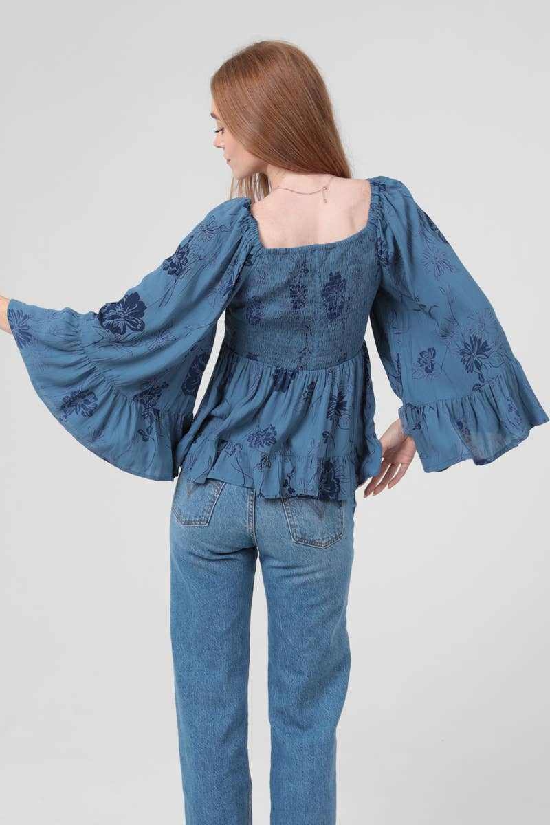 Clarisse Floral Blue Boho Blouse