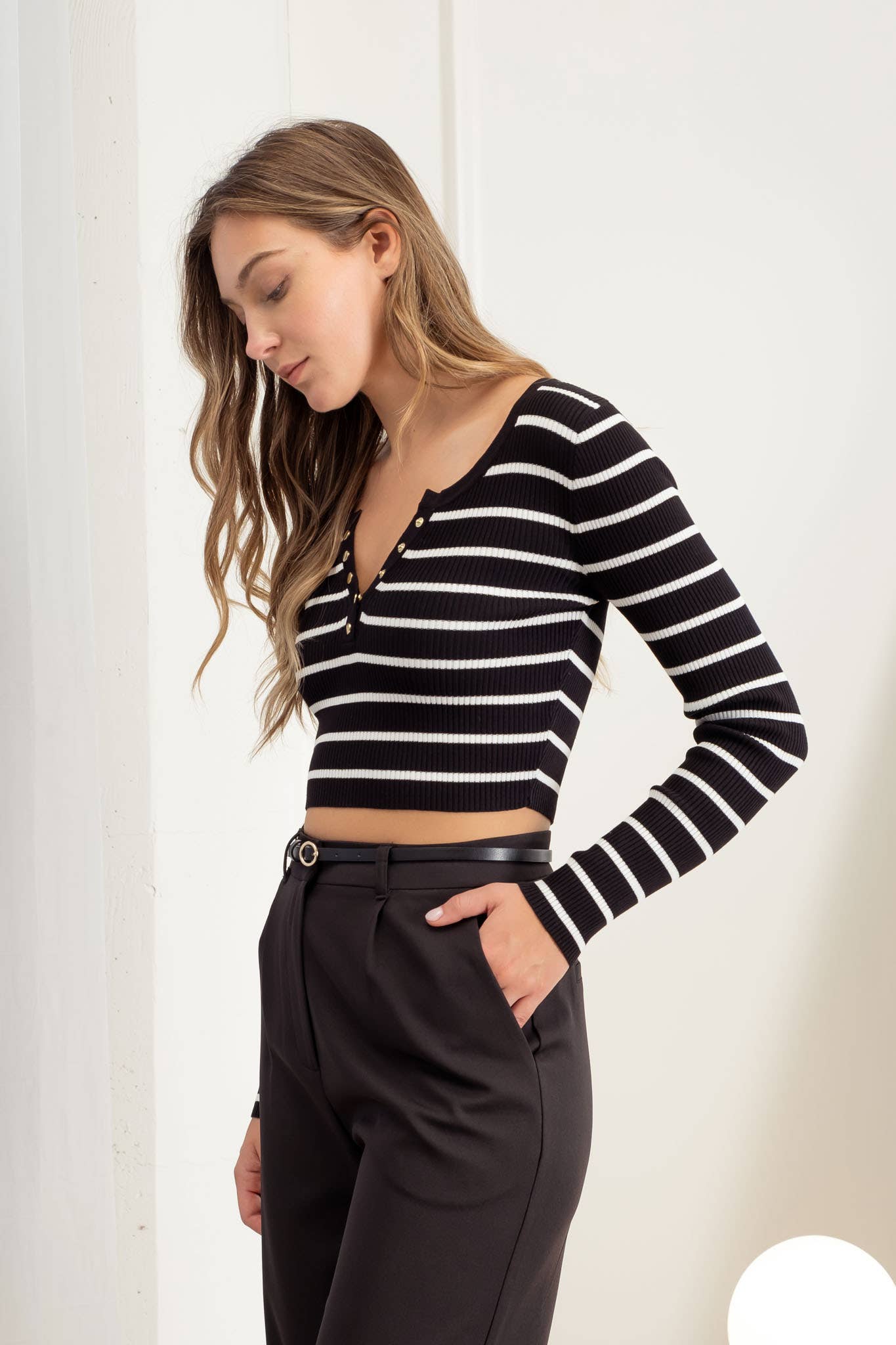 Lovelock Striped Henley Crop Top