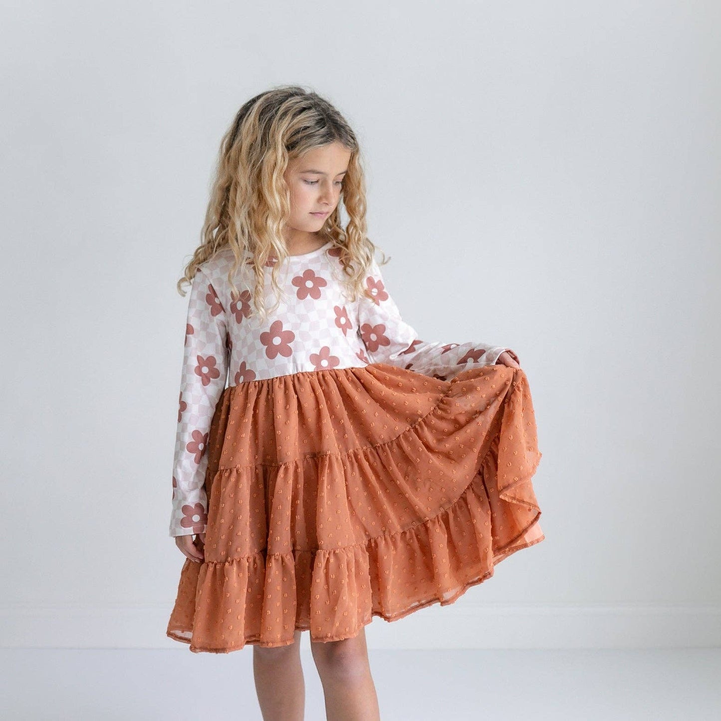 Girls Swiss Dot Tiered Orange Dress