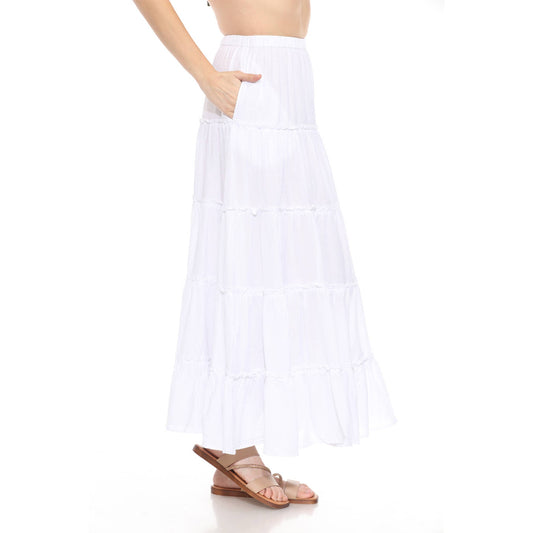 Dakota Linen White 5-Tier Prairie Skirt