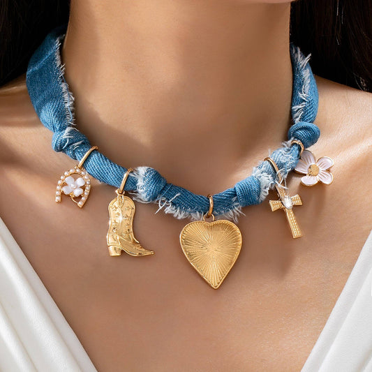 Jolene Scarf Western Charm Denim Necklace