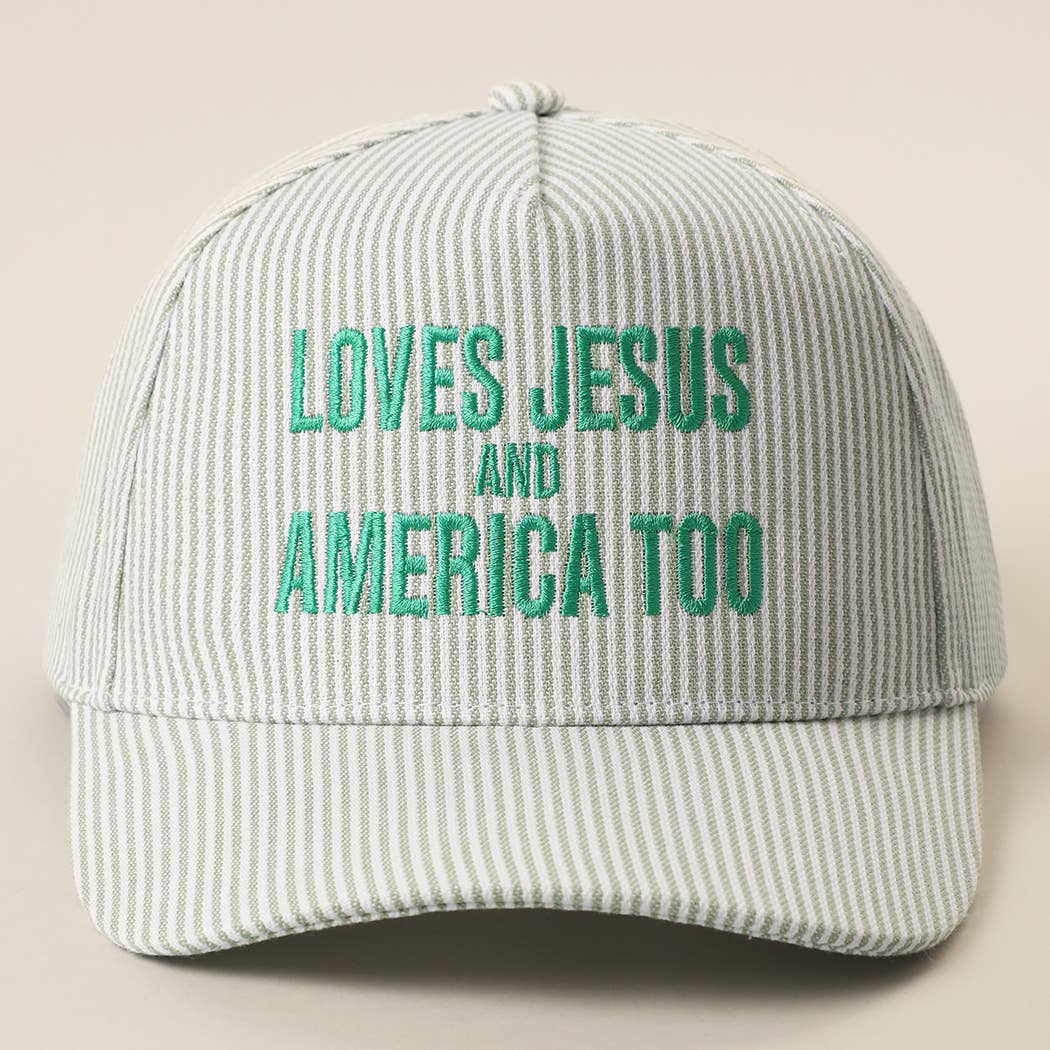 Love Jesus & America Too Seersucker Embroidered Green Hat