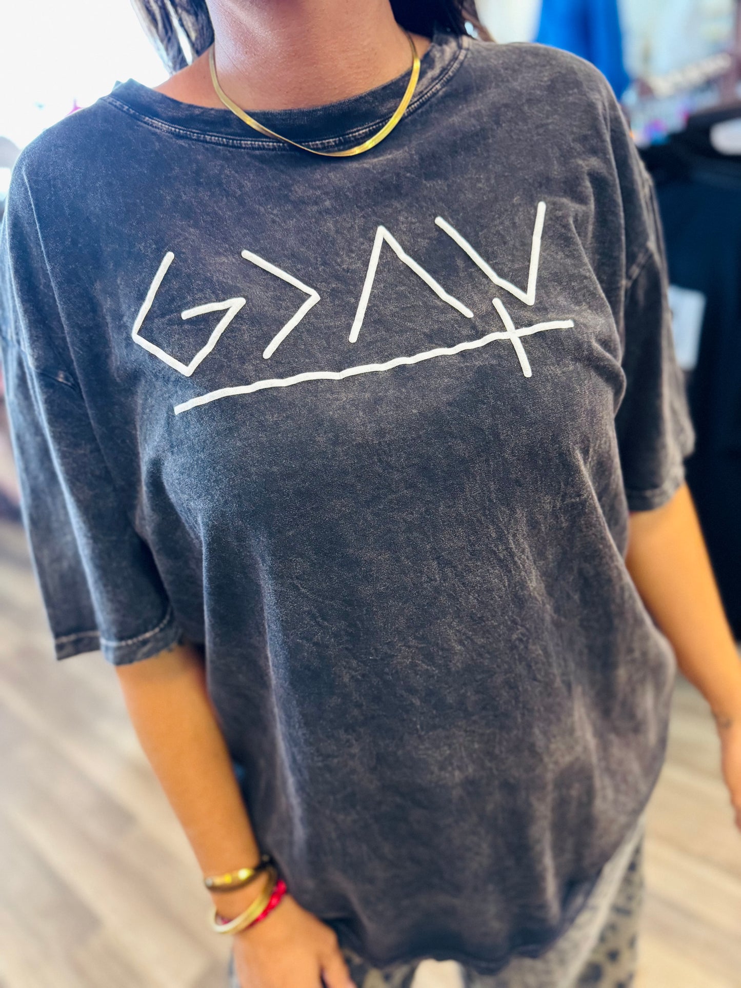 God is Greater Oversized Mineral Tee
