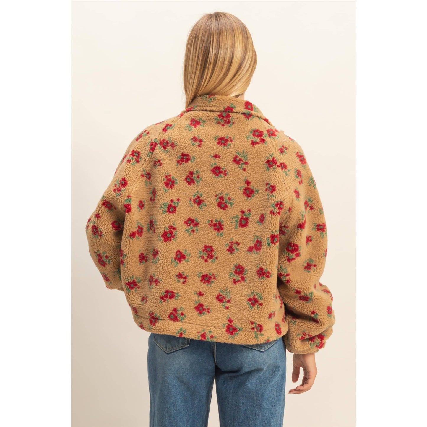 Dawn Floral Sherpa Tan & Maroon Jacket