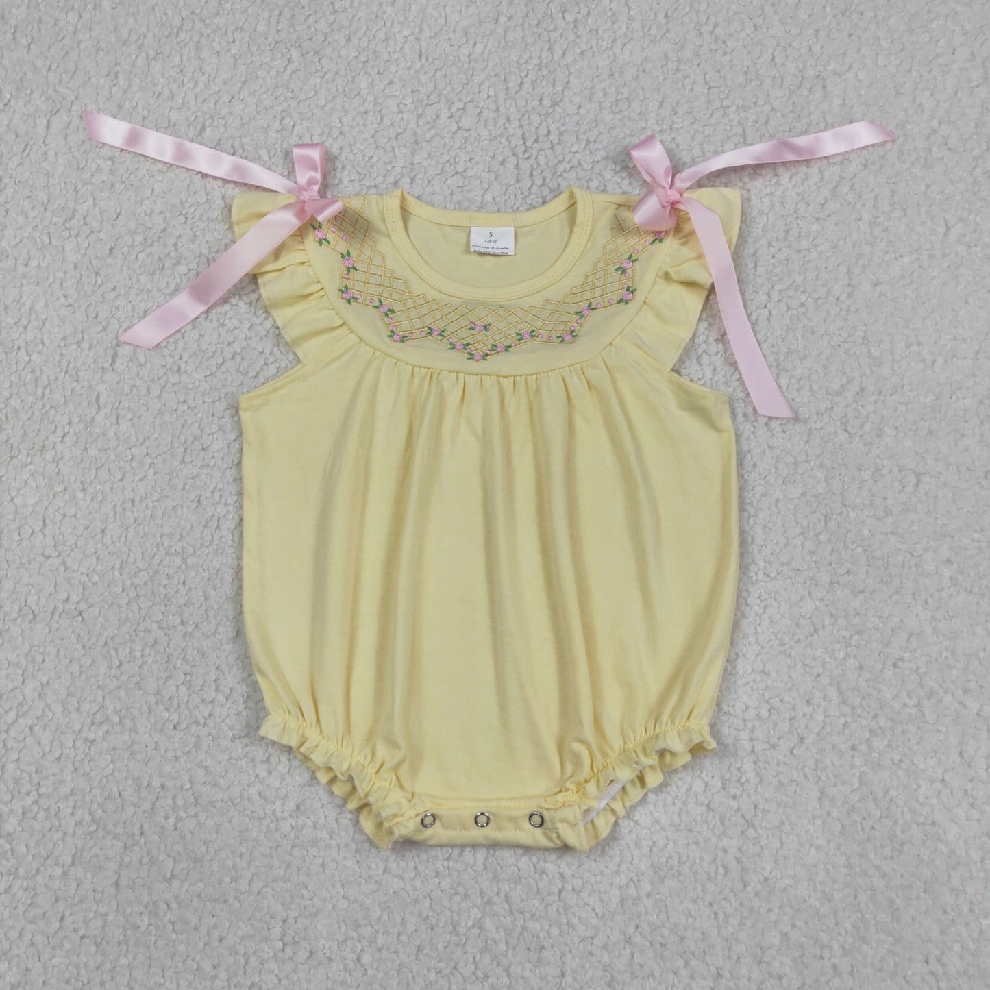 Baby Girls Yellow Floral Embroidery Bubble Romper