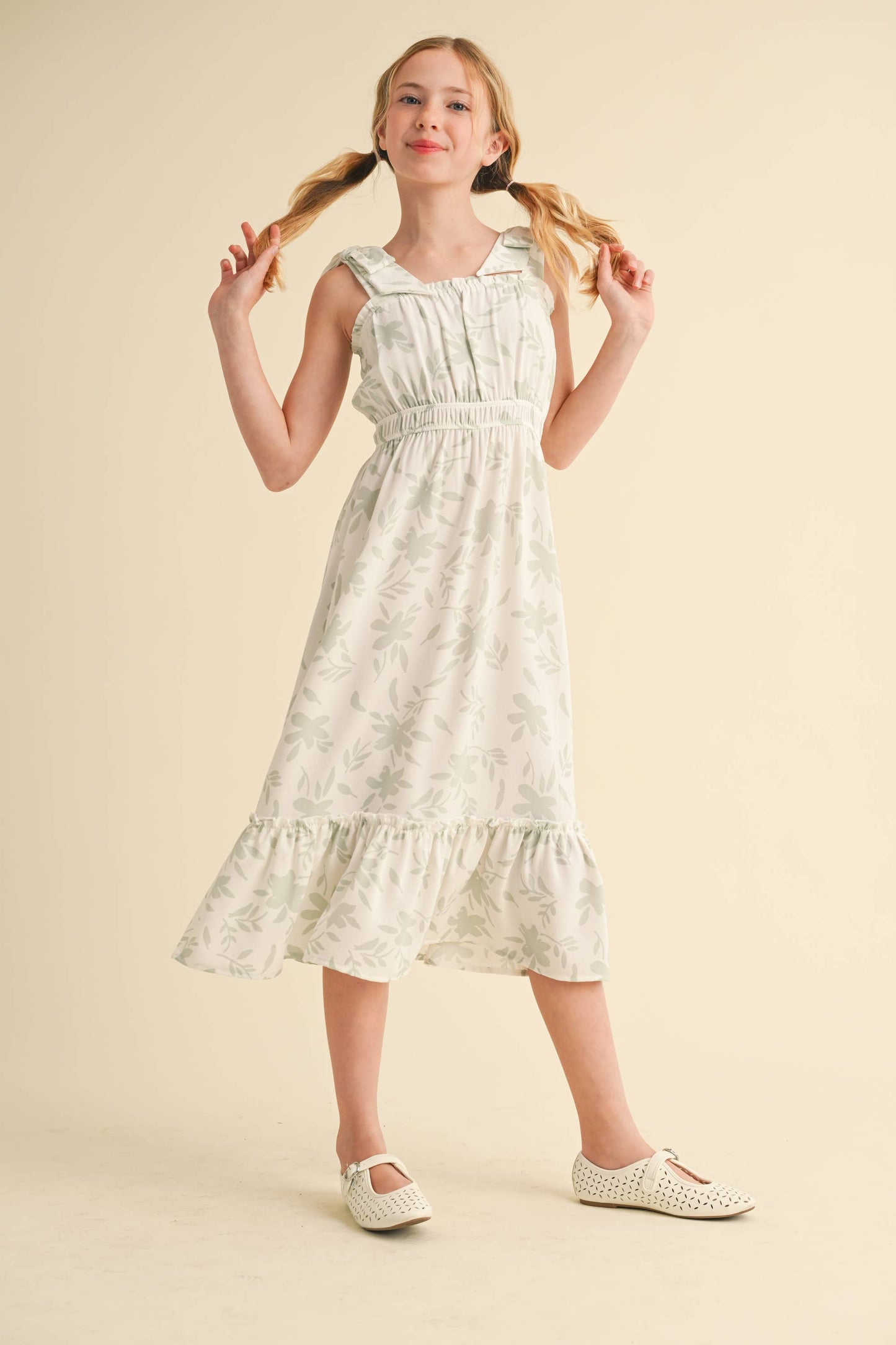 Girls Madeline Green Floral Midi Dress