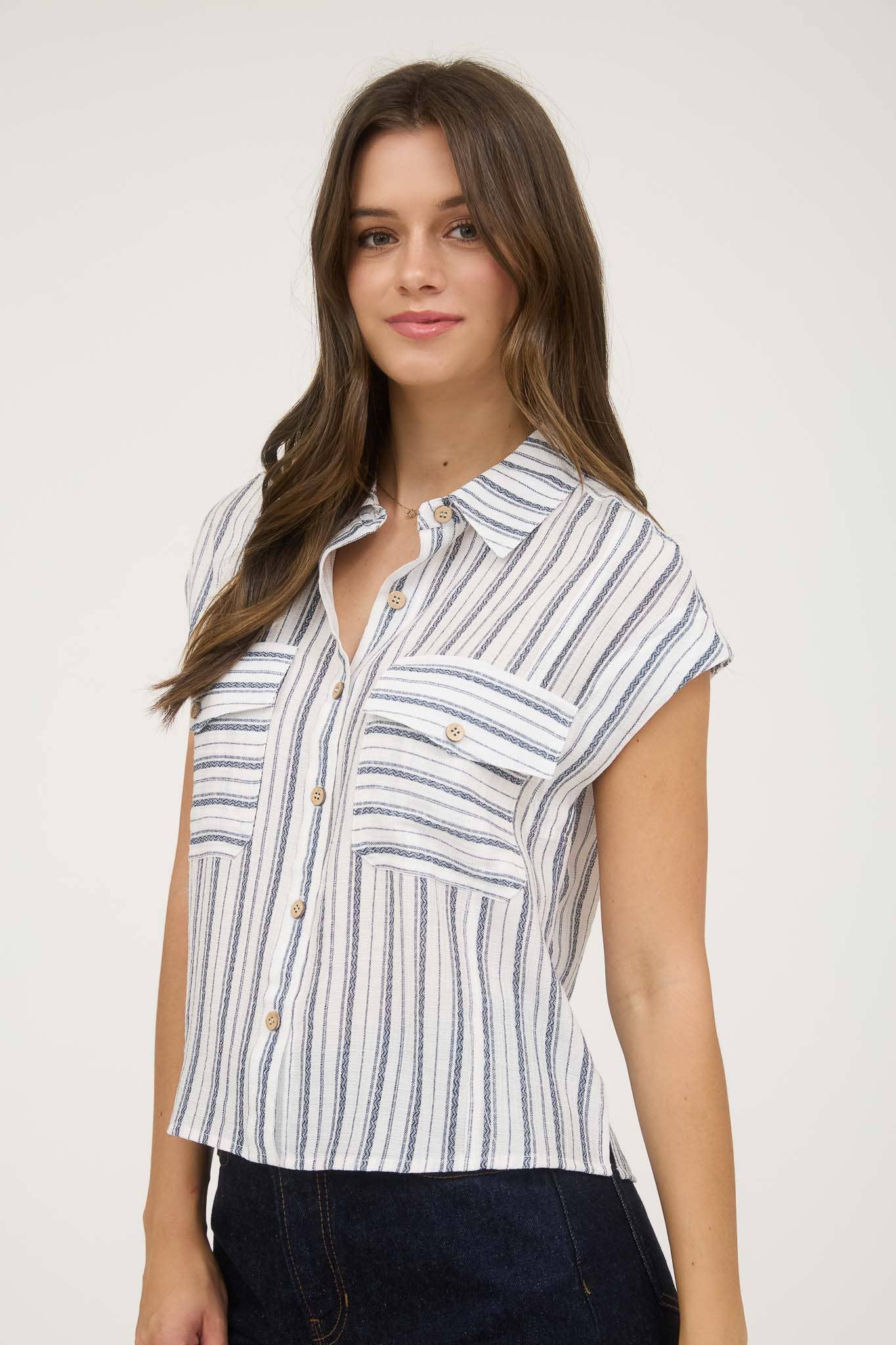 Addison Striped White & Navy Buttondown