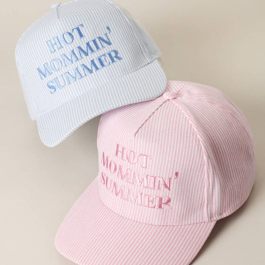 Hot Mommin' Seersucker Embroidered Pink Hat
