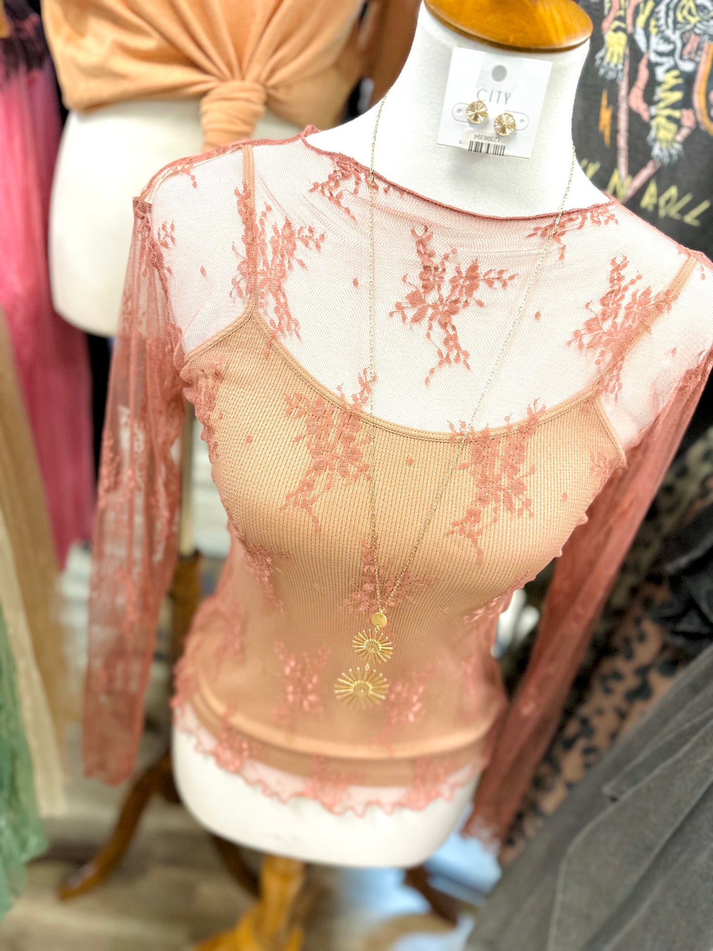 Sun City Easel Lace Long Sleeve Top