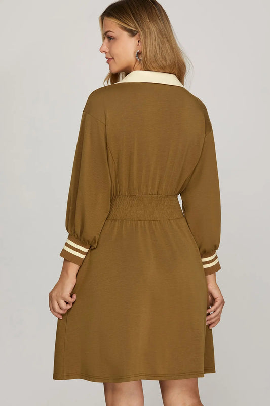 Twila Collared Striped Brown Dress