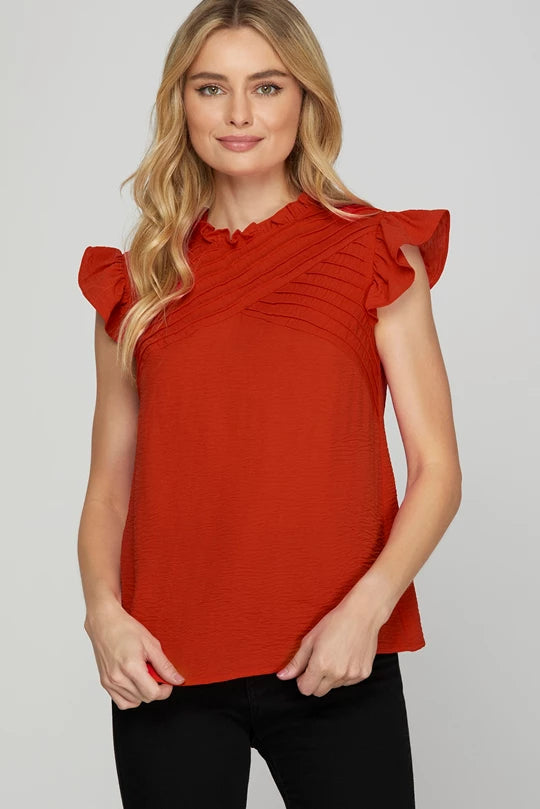 Cady Pintuck Flutter Blouse