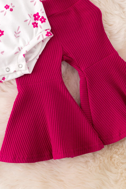 Baby Girl Red One Shoulder Floral Onesie & Pants Set