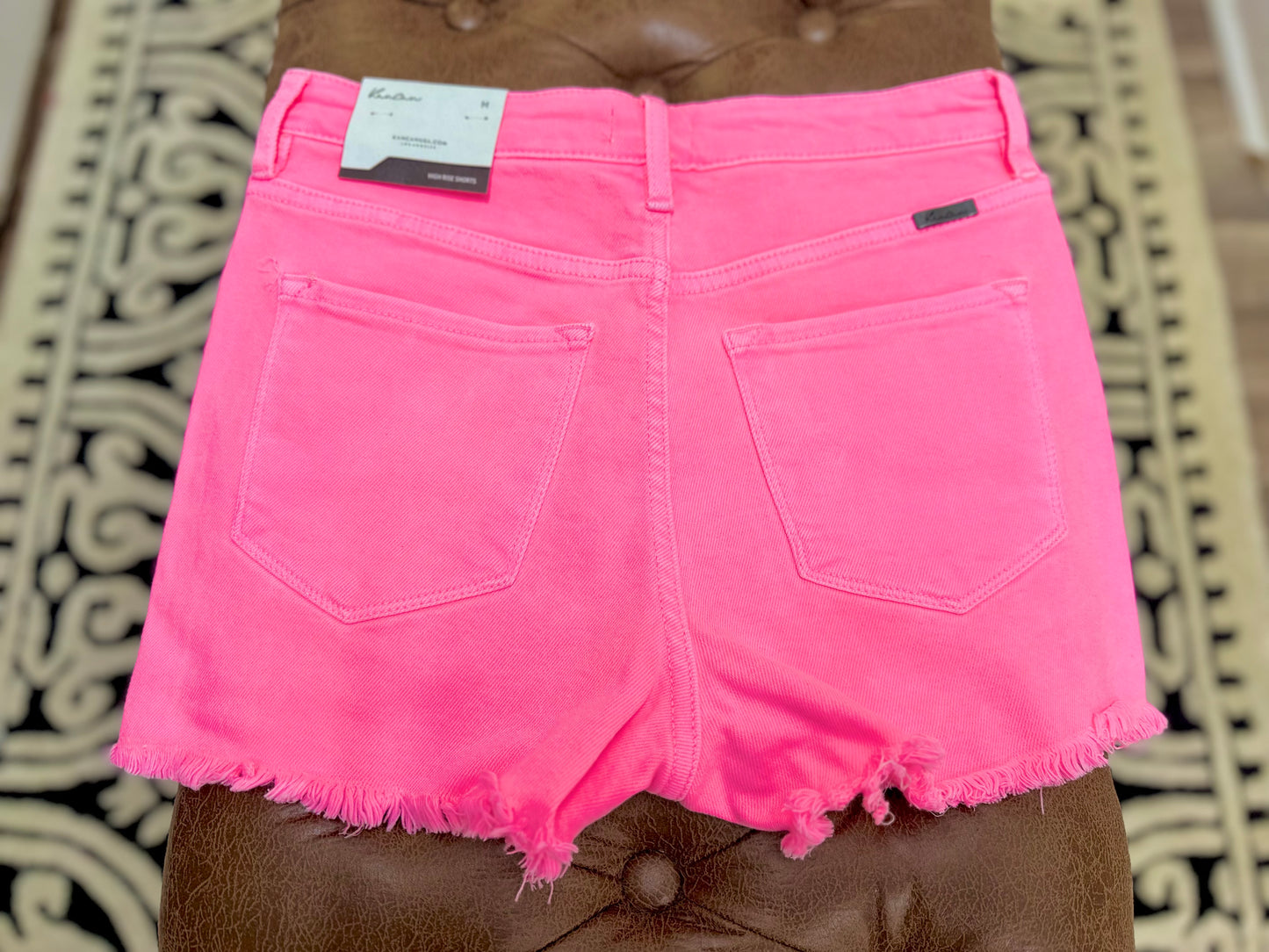 Kancan Marion Neon Pink Frayed Shorts