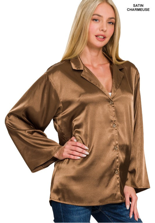 **SALE!** Holly Satin Long Sleeve Buttondown
