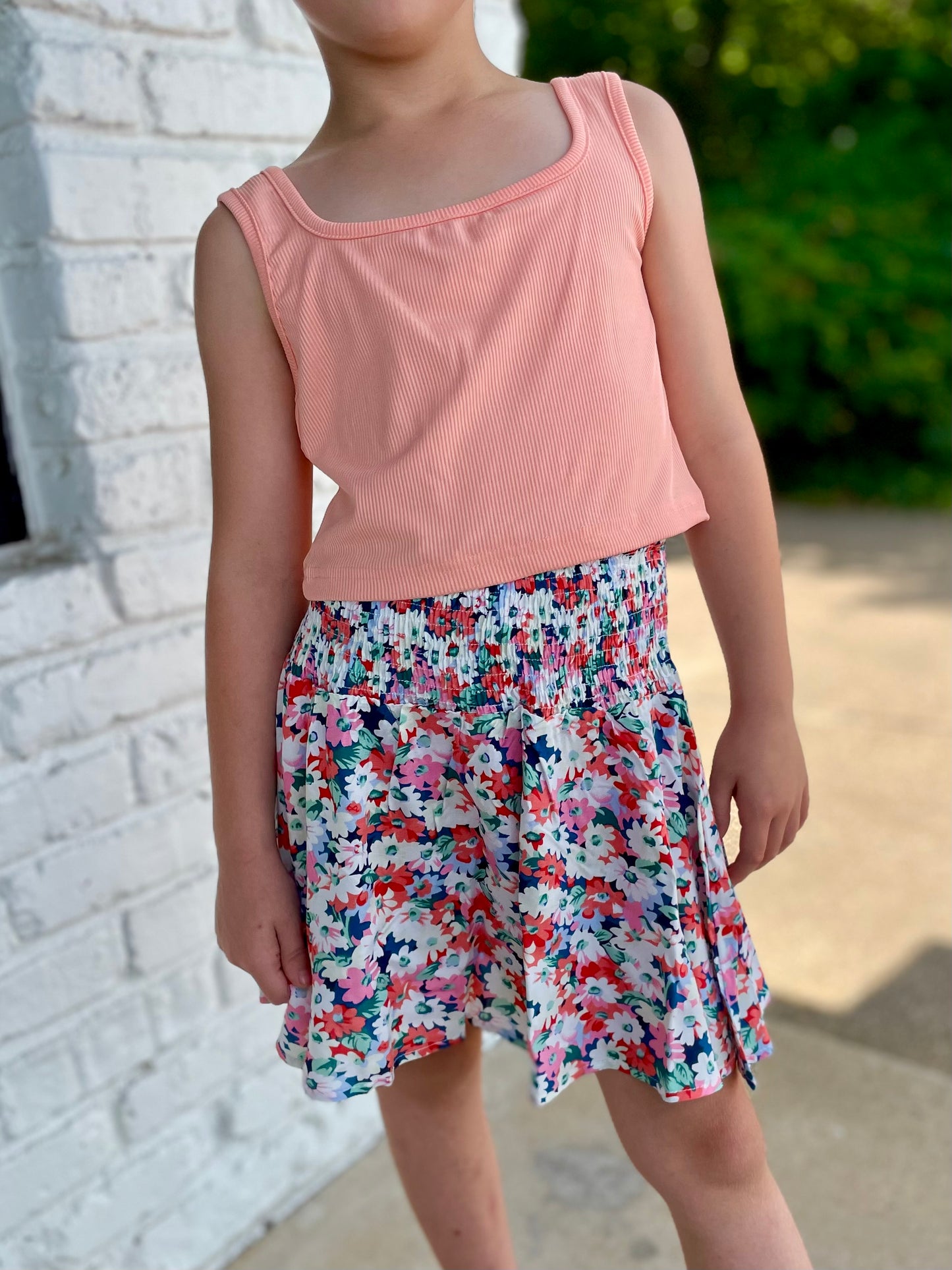 Girls Coral Floral Skirt Set