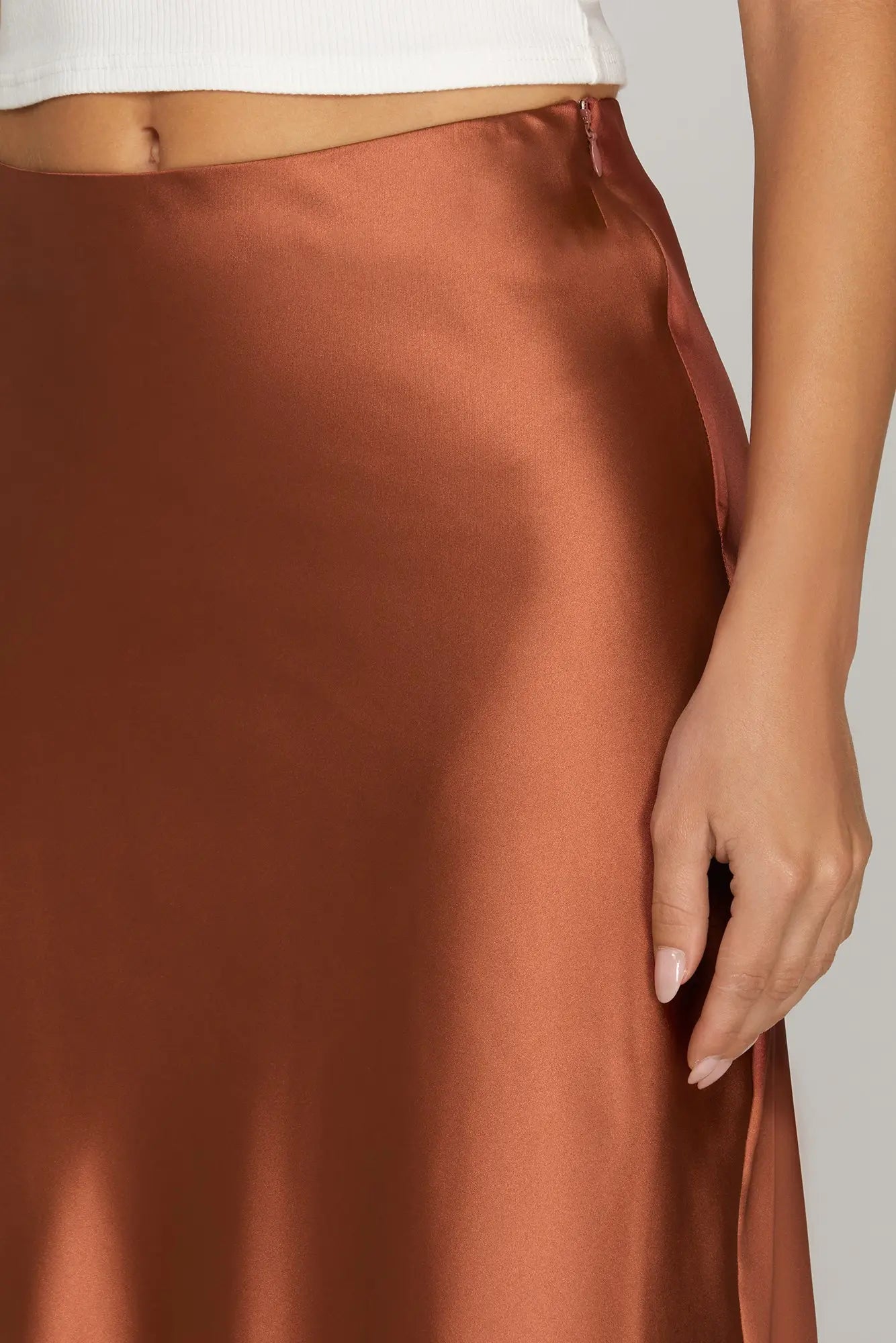 Ginger Satin Copper Midi Skirt
