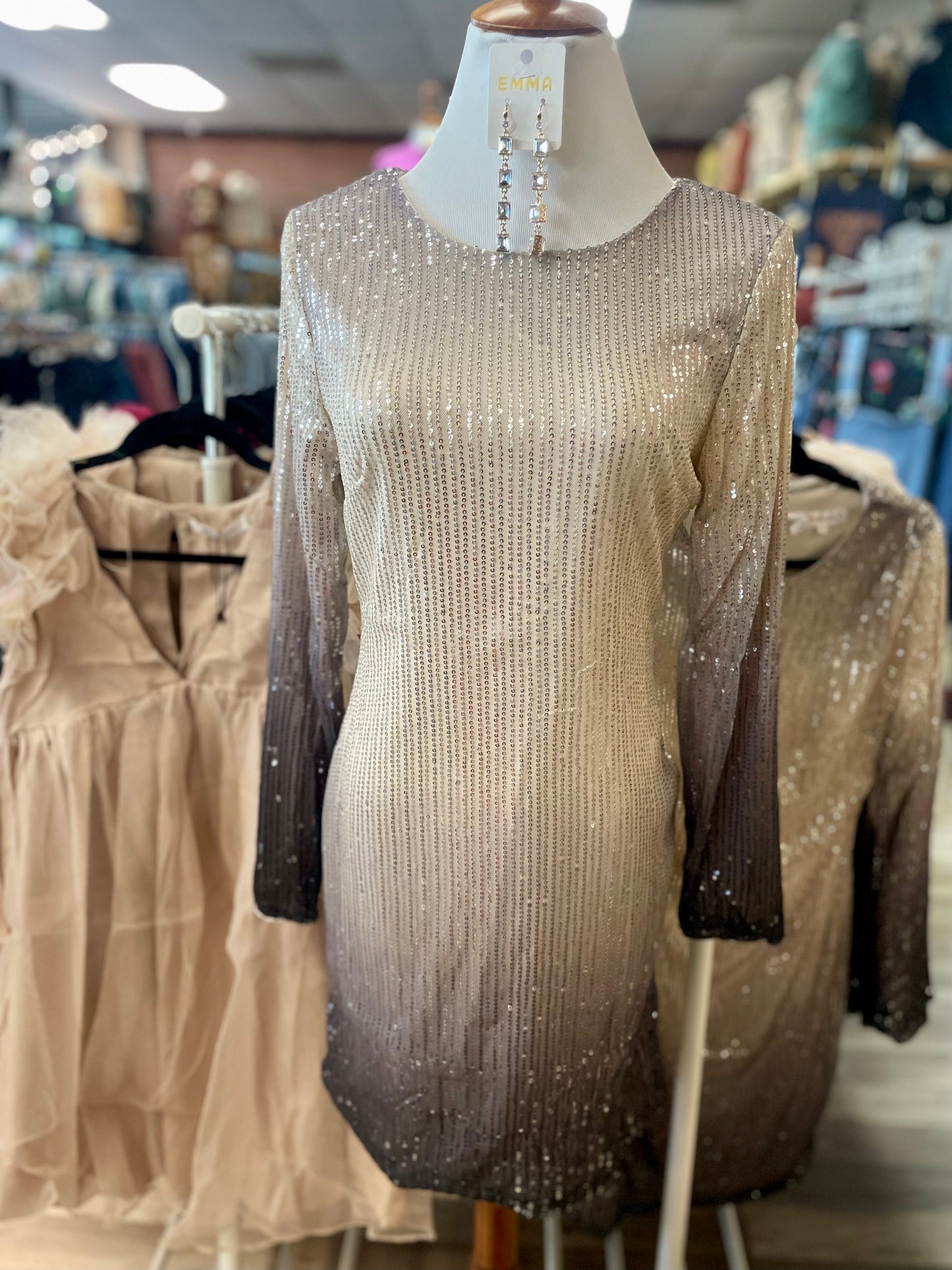 Cadance Long Sleeve Sequin Ombre Dress