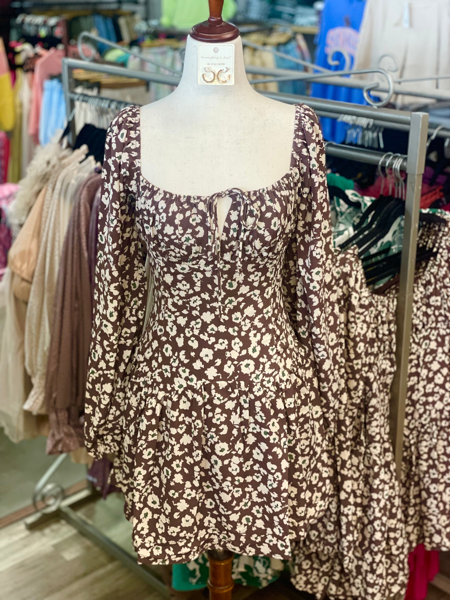 Evelyn Brown Floral Corset Dress