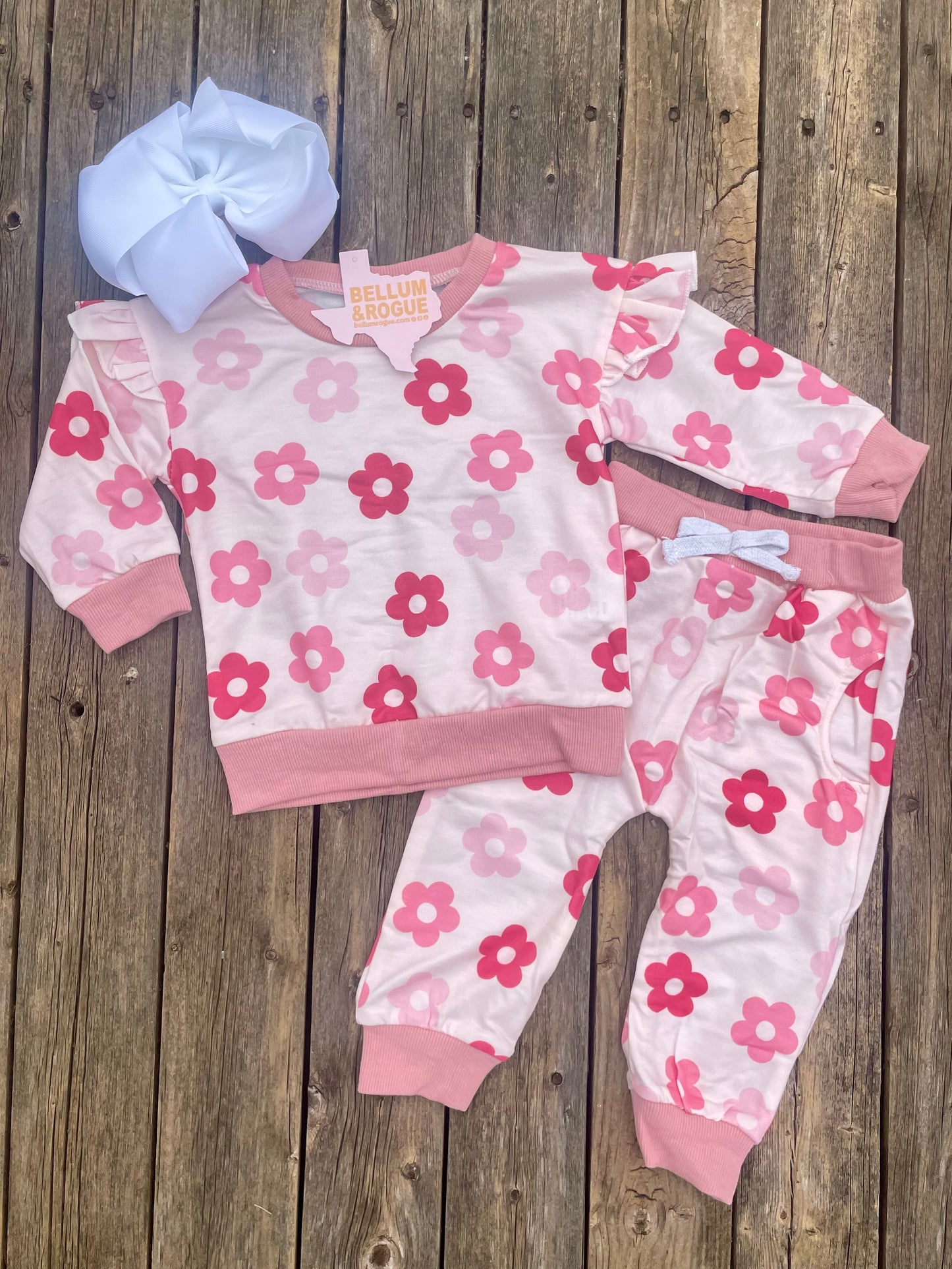 Girls Light Pink Floral Jogger Set