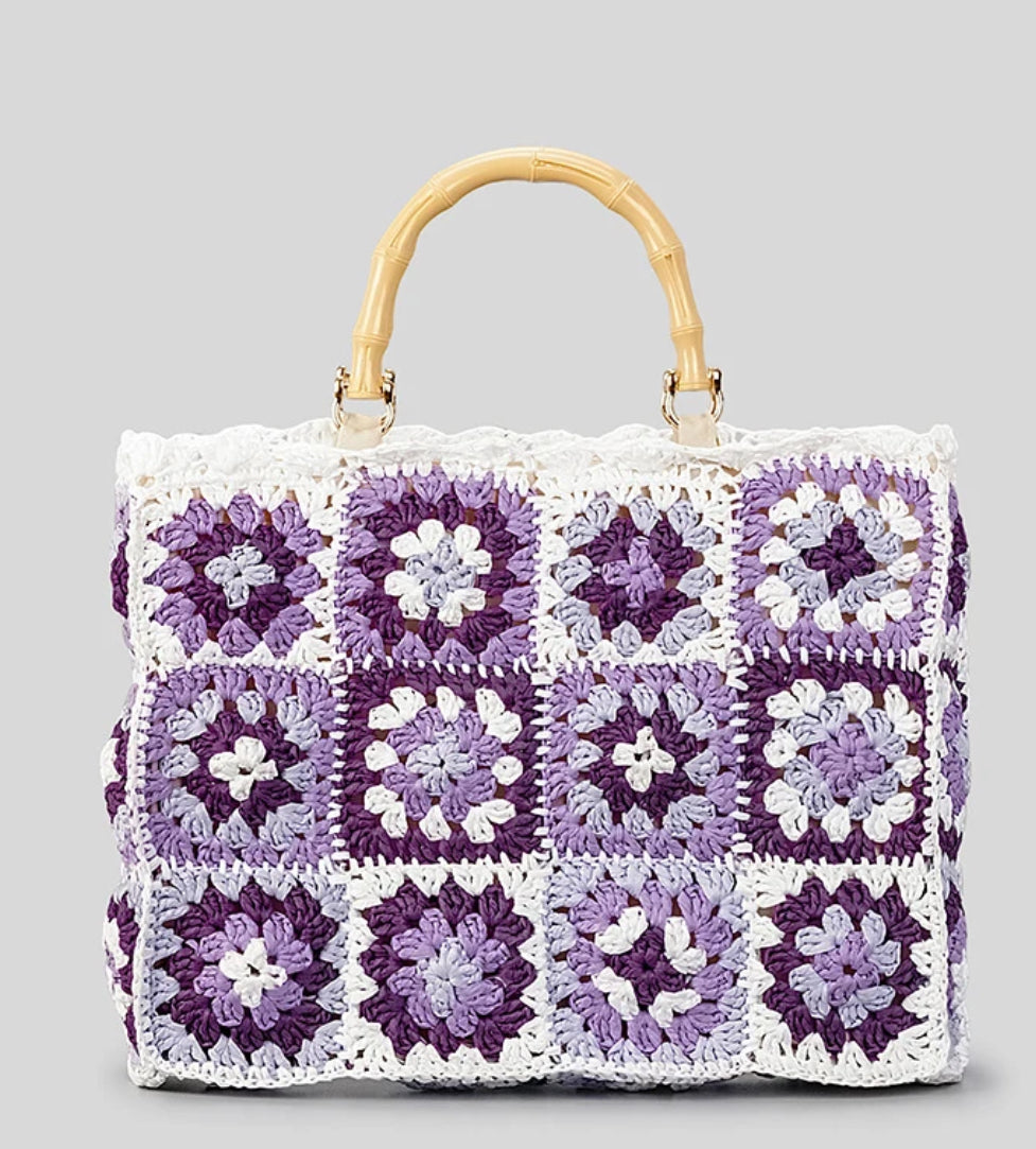 Patchwork Straw Beach Tote