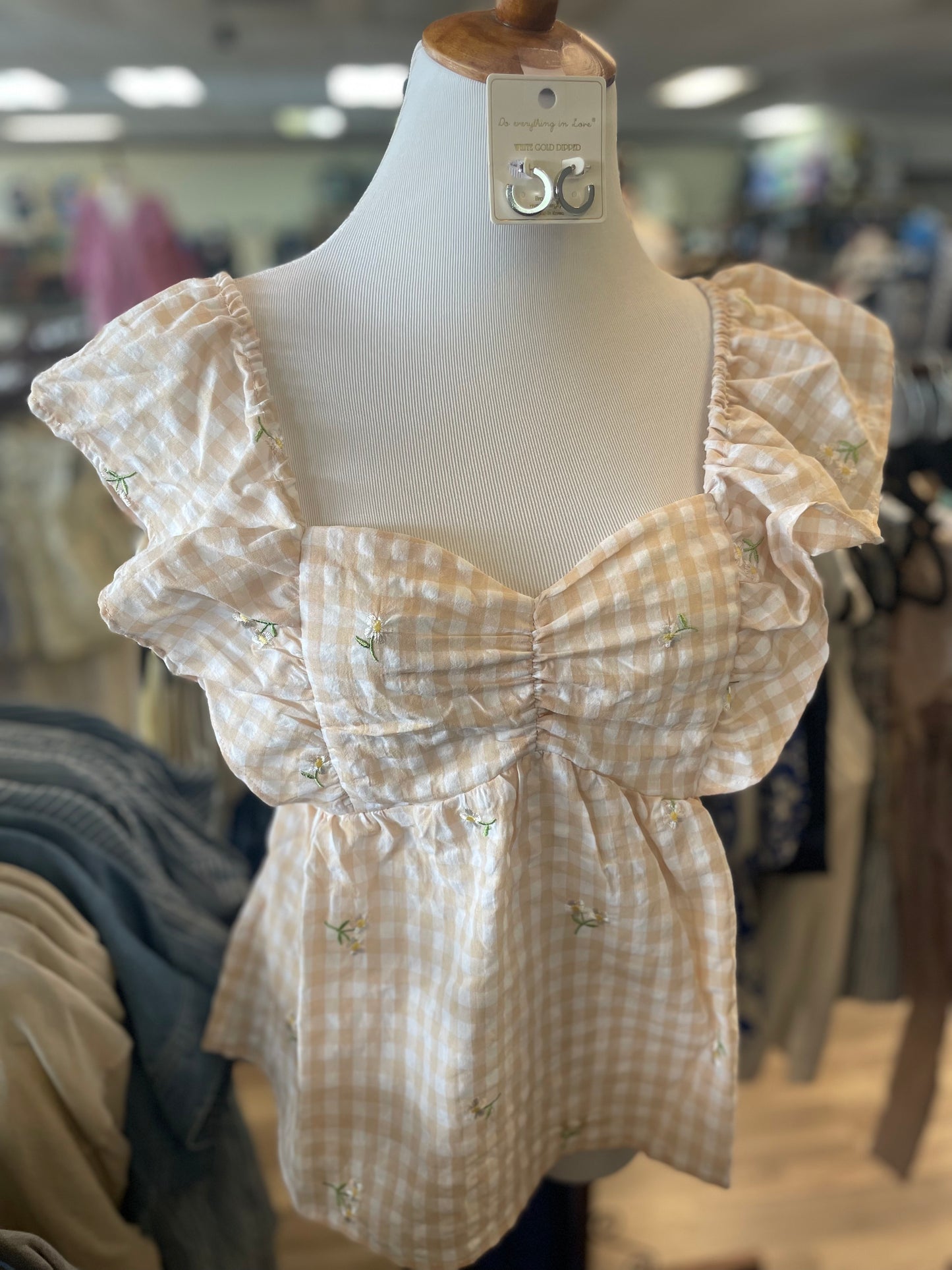 Emmy Gingham Daisy Embroidered Blouse