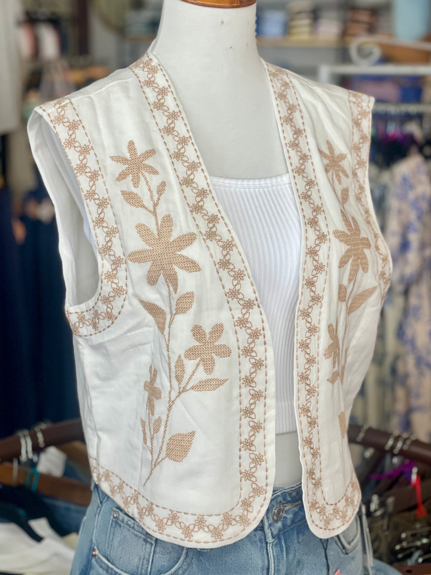 Nova Embroidered Ivory Vest
