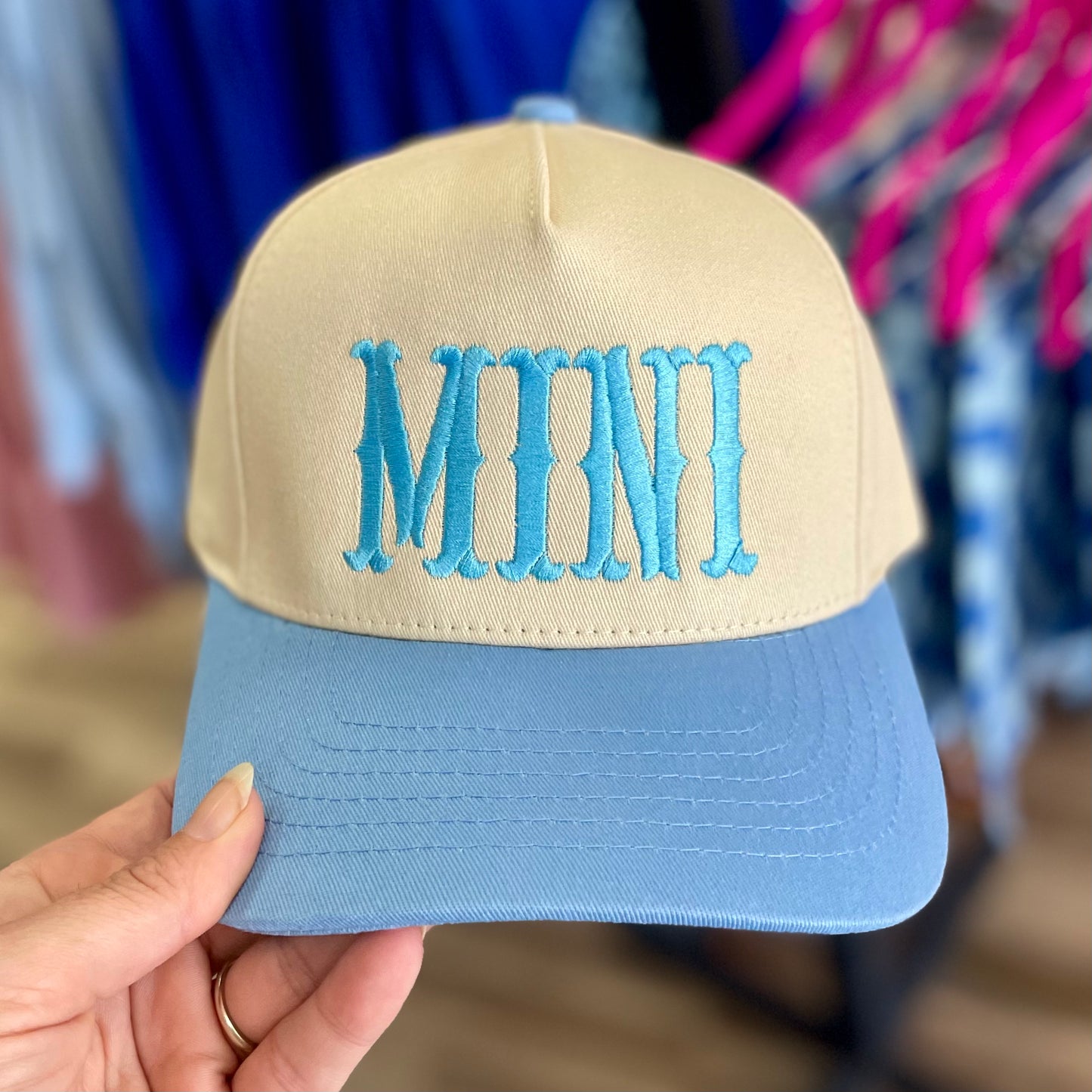 Girls Mini Embroidered Blue Hat